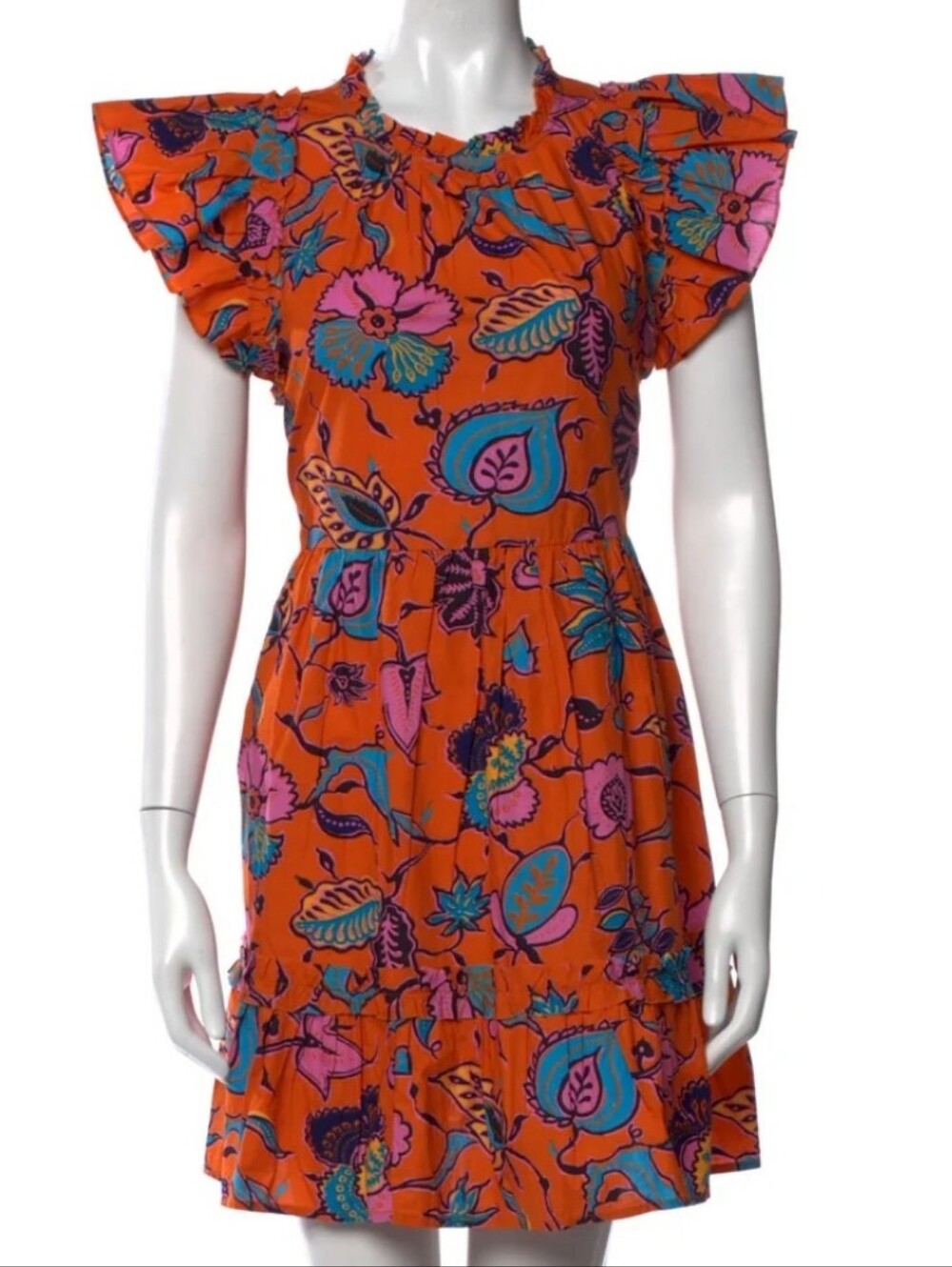 House Of Harlow 1960 Orange Floral Tiered Boho Mini Dress - Picture 1 of 11